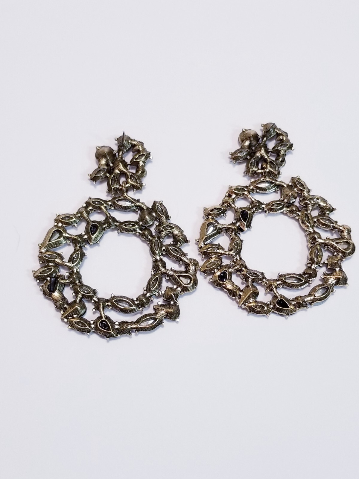 Chandelier Rhinestone Crystal Pageant Bridal Earrings Black Hoops Dangle 2.8 in