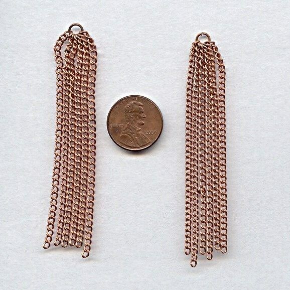 6 PIECES VINTAGE COPPER COATED STEEL 6 CURB 3″ CHAIN JUMP RING TASSELS T69