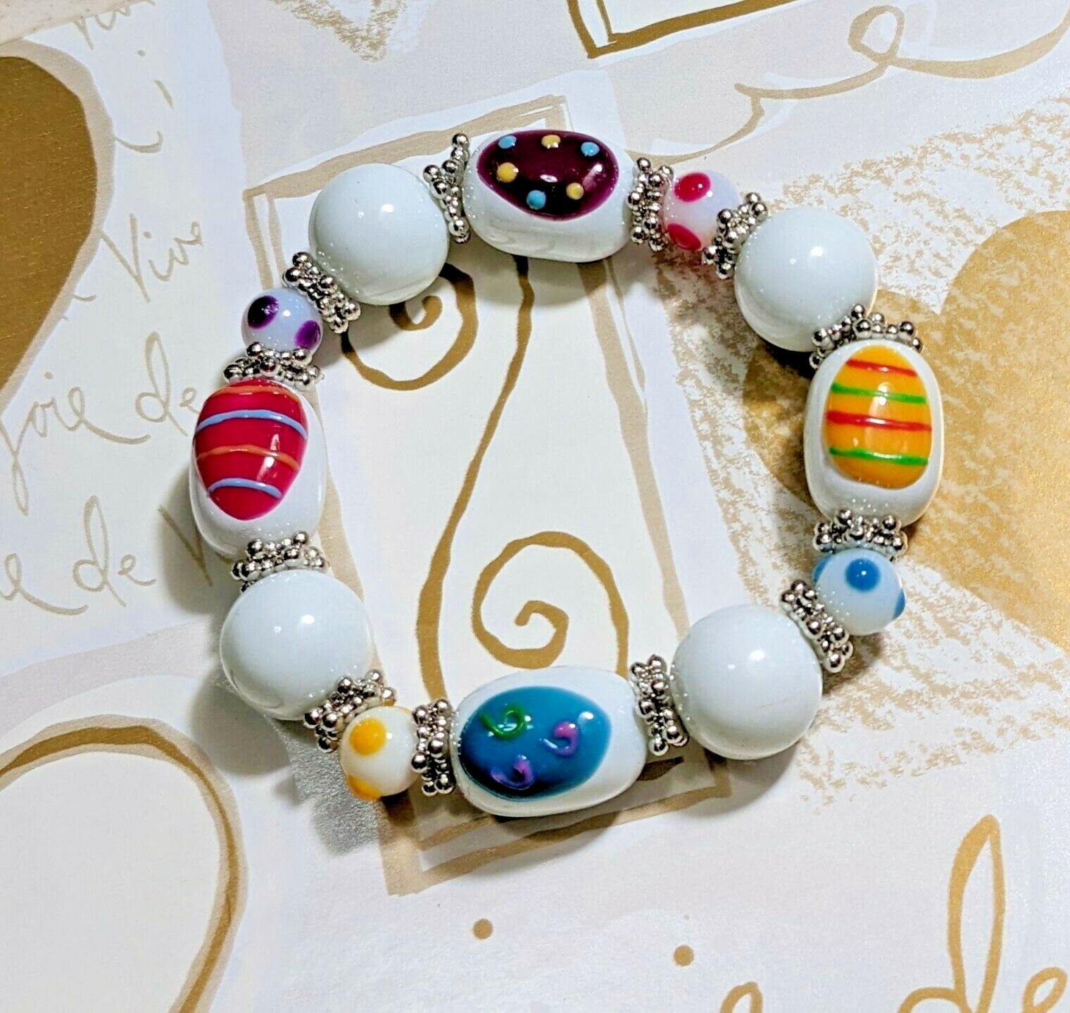 EasterEgg Bracelet Multi colorful Colorful Spring Pastel Beaded Stretch Bracelet