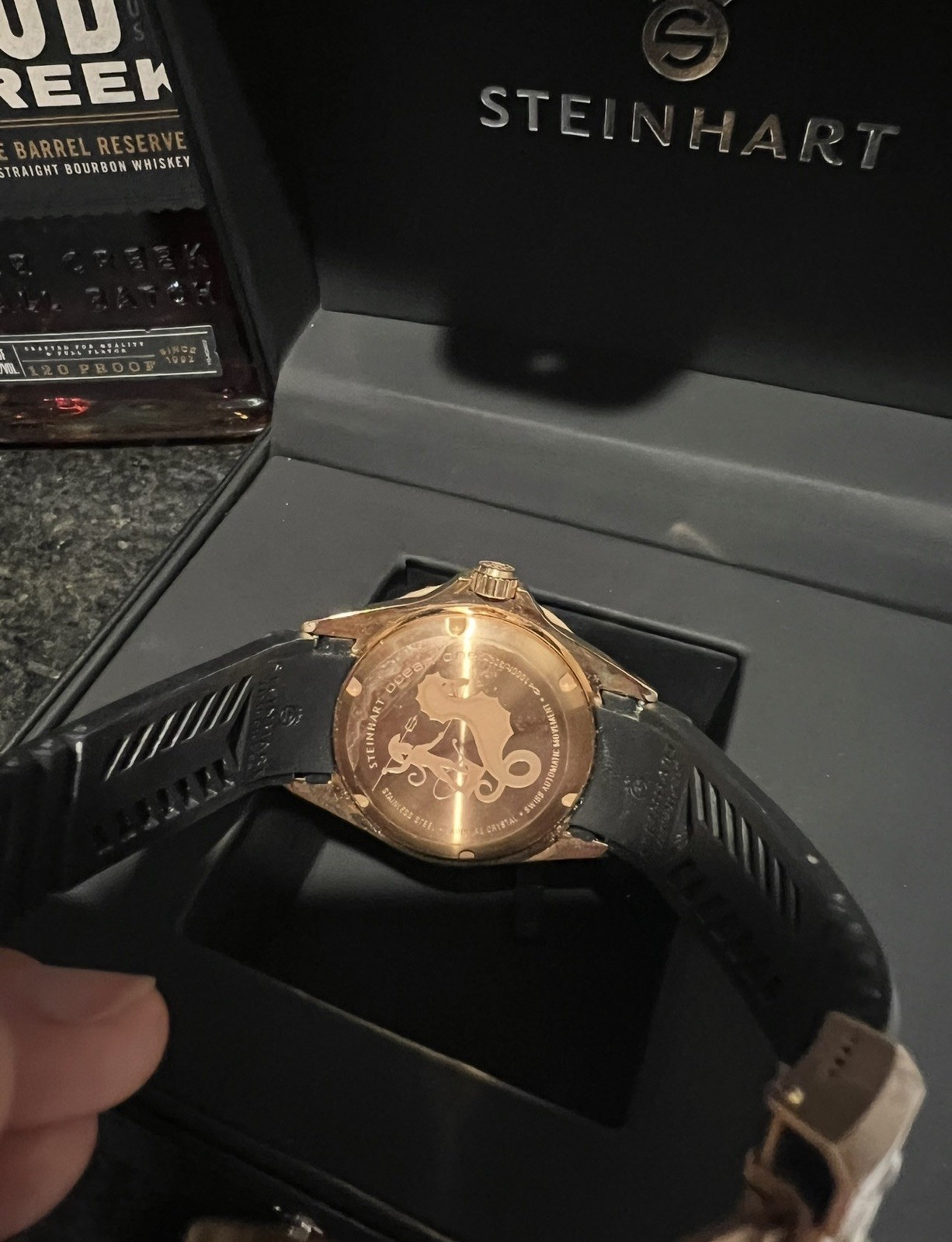 Steinhart Ocean One PINK GOLD 42mm Black Silicone Auto Swiss Dive Watch 103-0893