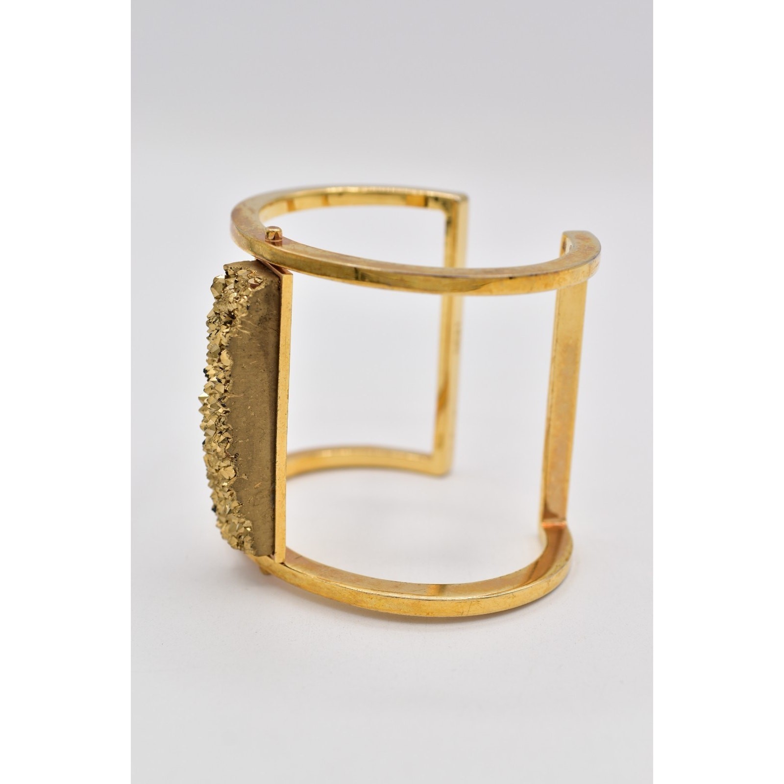 Nest Jewelry Vintage Cuff Bangle Bracelet Gold Druzy Heavy Chunky Signed Bin2