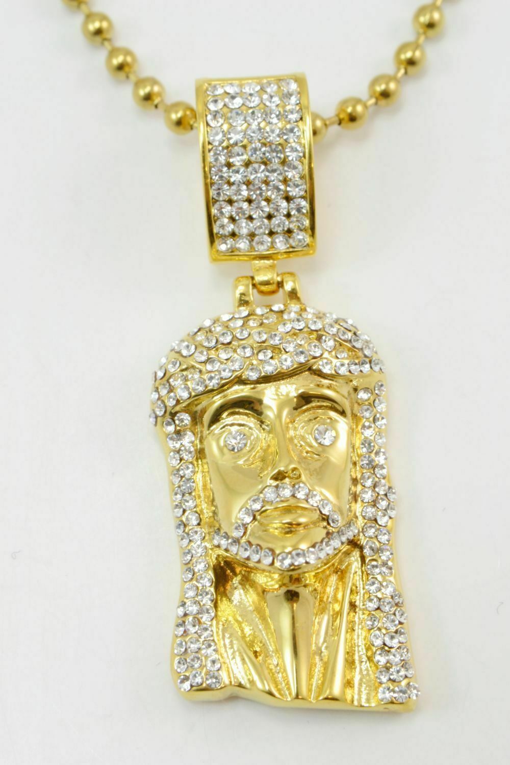 14k Gold Finish Mini Jesus Sterling Simulated Diamond Pendent Charm