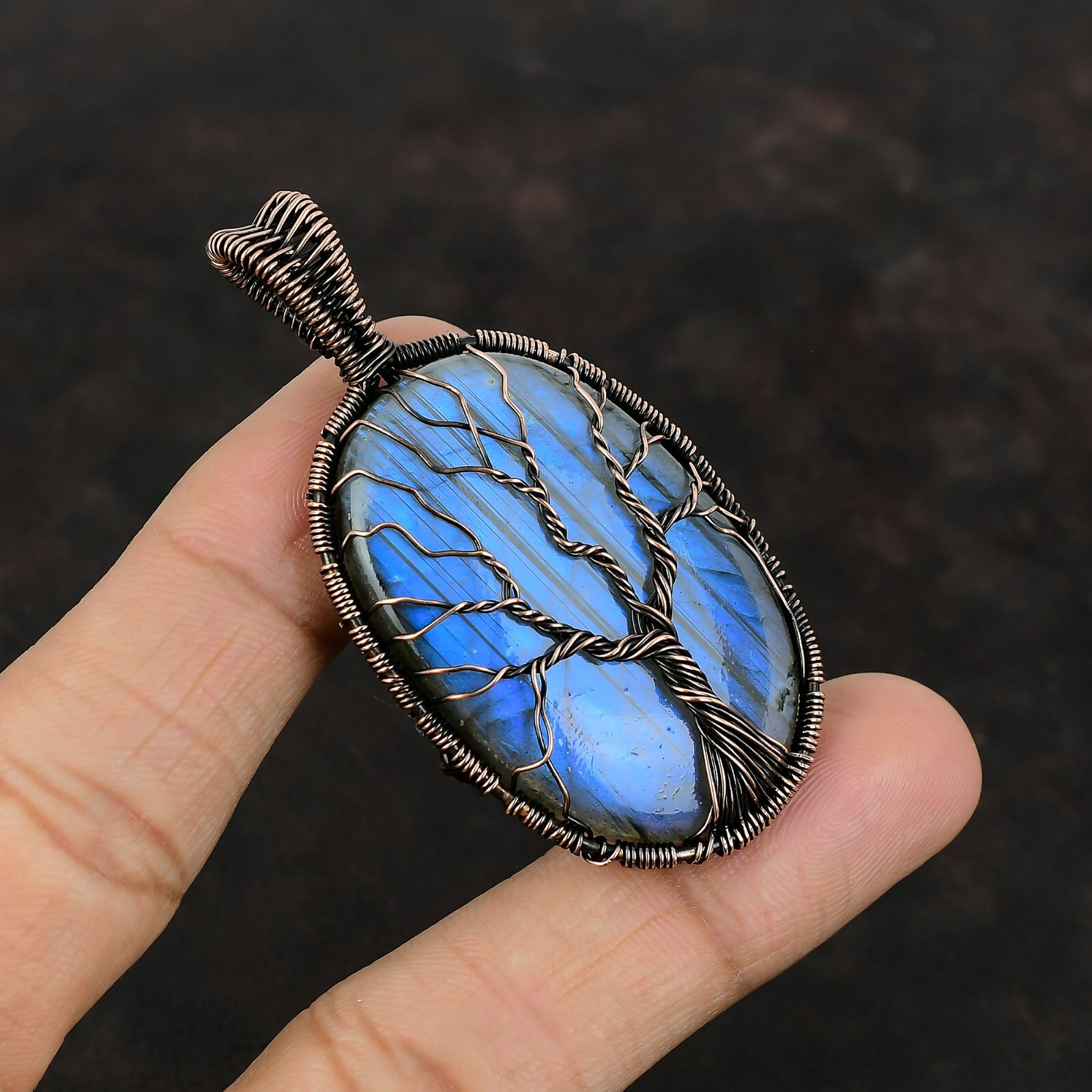 Labradorite Wire Wrapped Tree Of Life Handcrafted Copper Ethnic Gift 2.56″