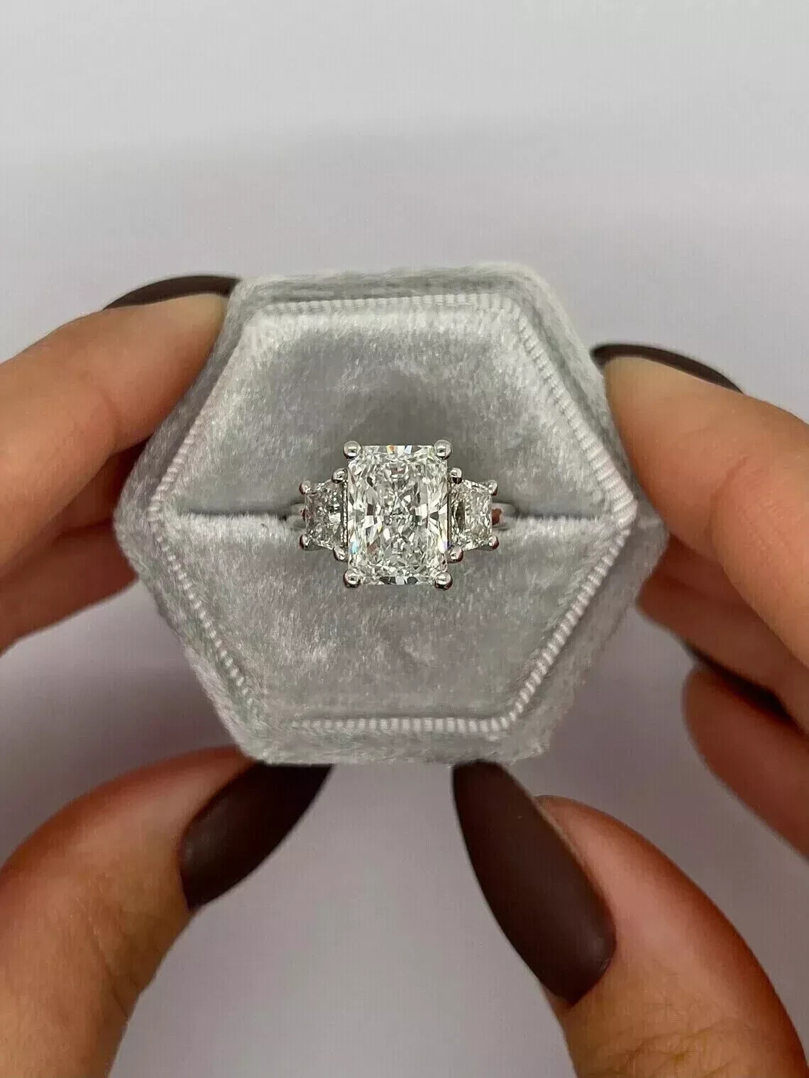 4Ct Radiant Lab Created Diamond Solitaire Engagement Ring 14K White Gold Finish