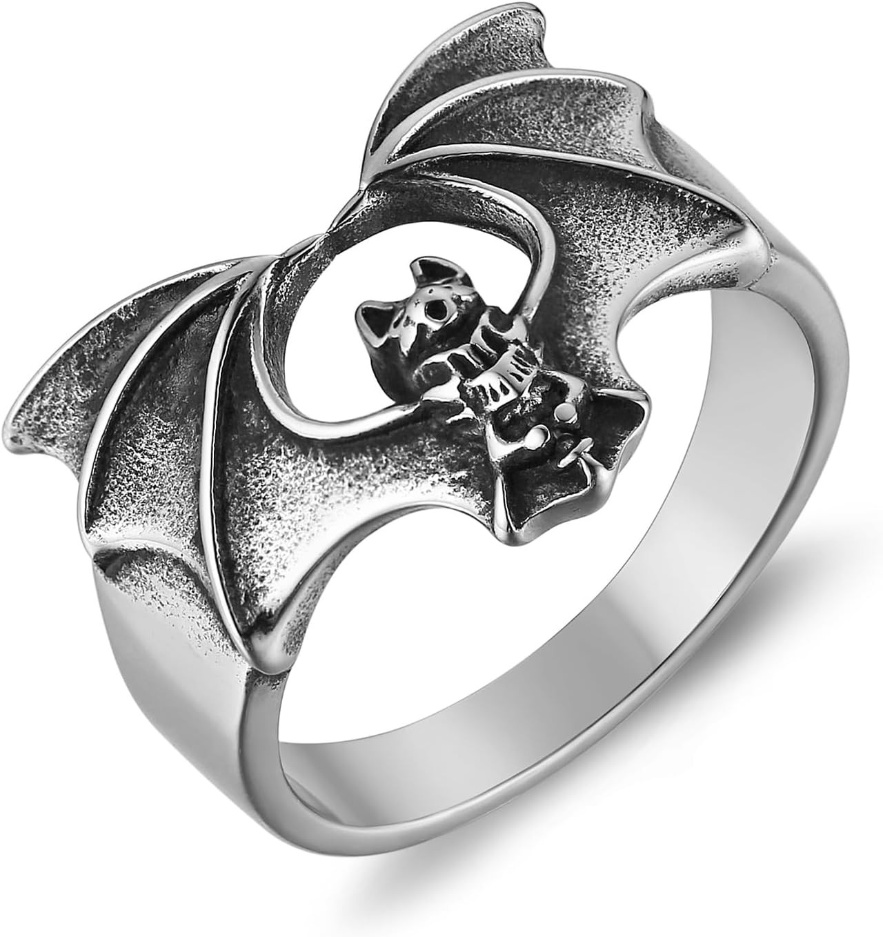 Bat Wing Ring Men Women Stainless Steel Gothic Punk Biker Adjustable Jewelry