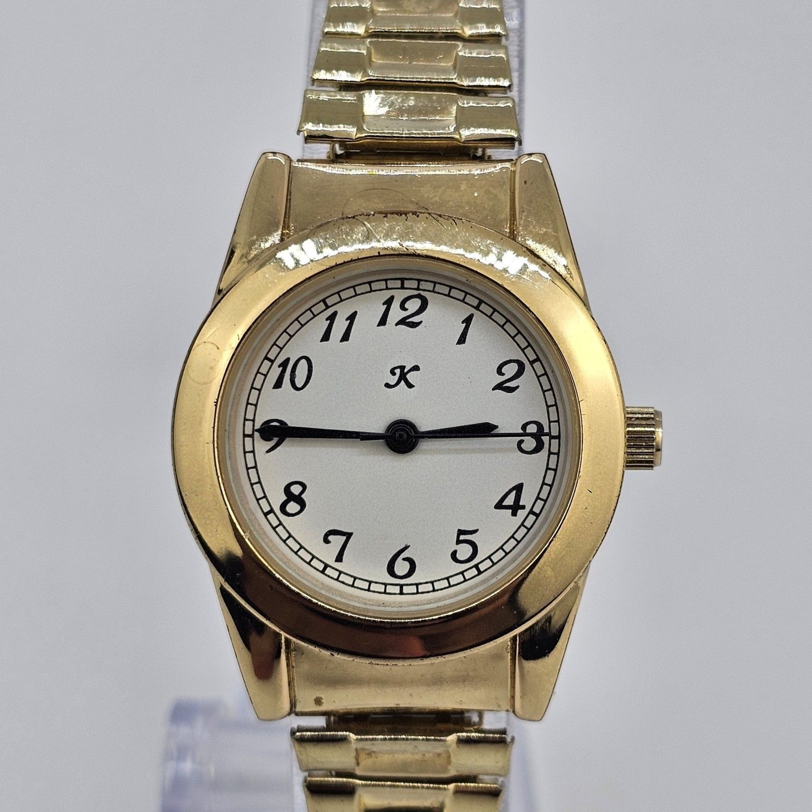 28MM Women’s Watch White Dial Gold Case Expandable Band 6″ New Battery
