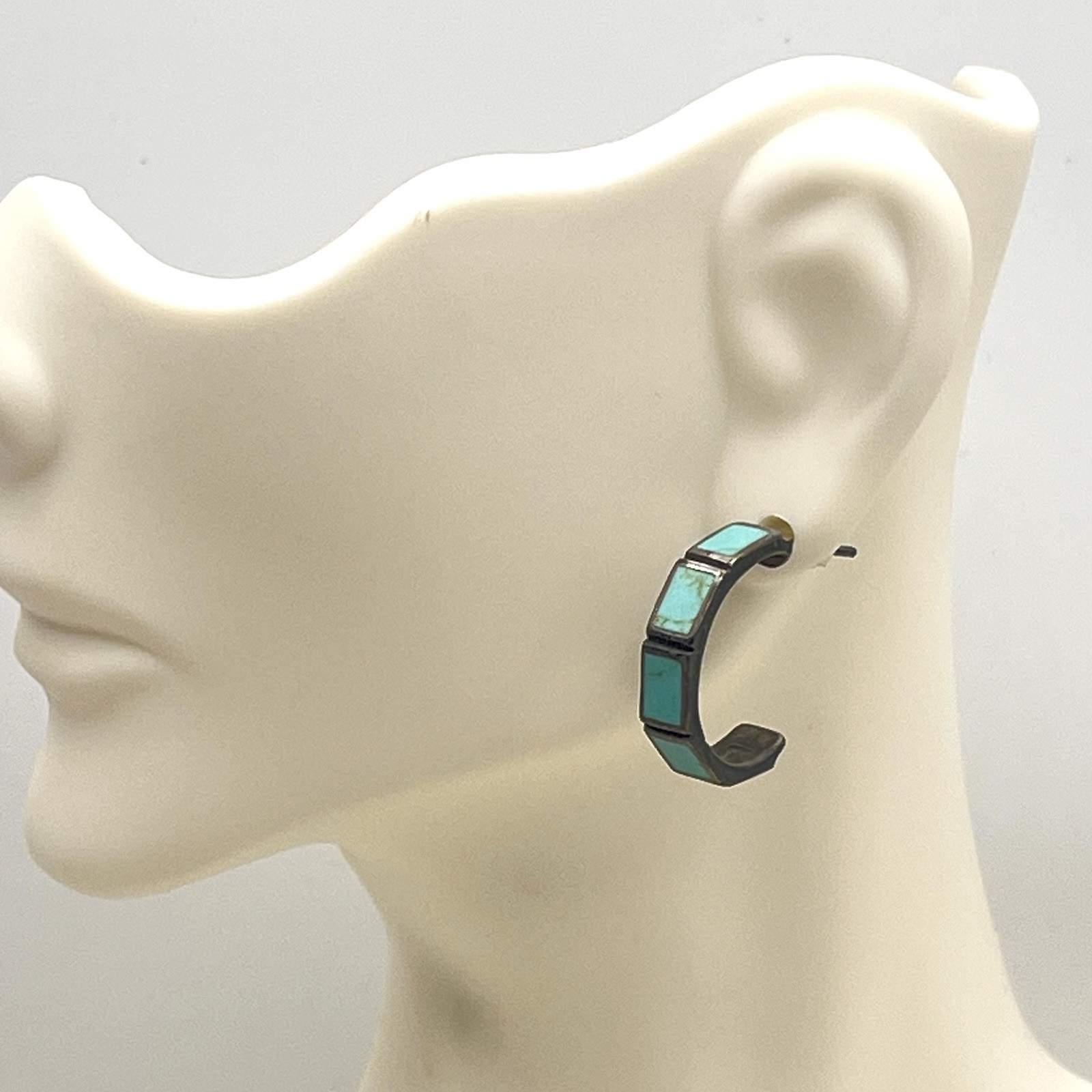 Vintage Sterling Silver Earrings Turquoise Inlay Stamped 925 Thailand 1″