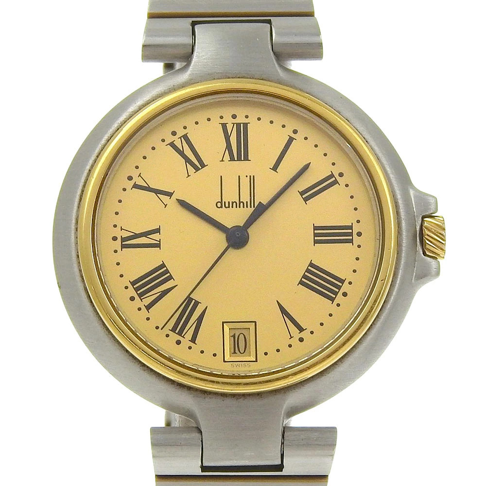 Dunhill wristwatch stainless steel quartz analog gold dial ladies used