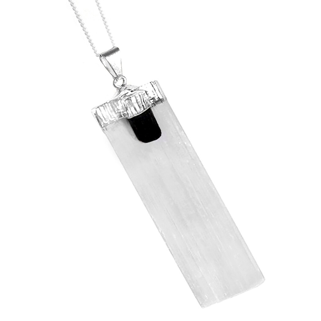 SELENITE Black Tourmaline Crystal Pendant 925 Sterling Silver Necklace Reiki Hea