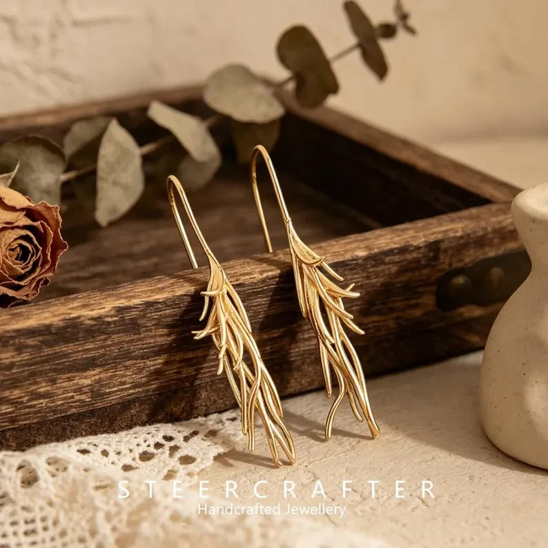 wheat tassel drop earrings, s925 silver needle,gift for her