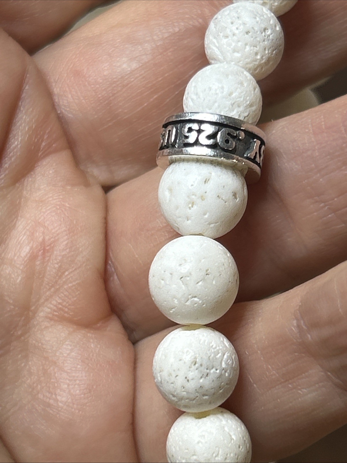 57. King Baby Studio 925 Rose Charm White Coral Stretch Bracelet 6.25+”, 25.5g