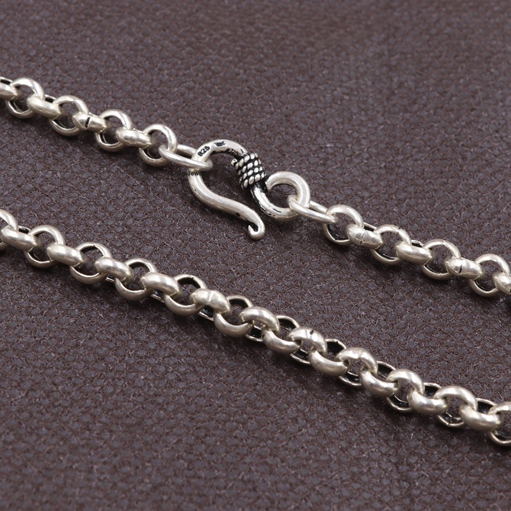 Real 925 Sterling Silver 5mm Rolo Link Necklace 25.6inch Solid Silver Chain