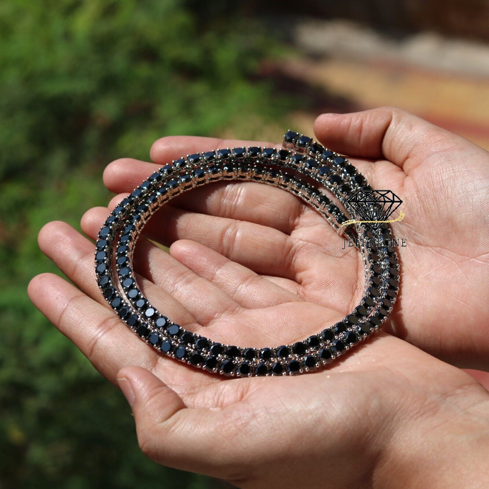 45.72 ctw Lab Created Black Spinel 14K White Gold Over 5 MM Men’s Necklace 18″
