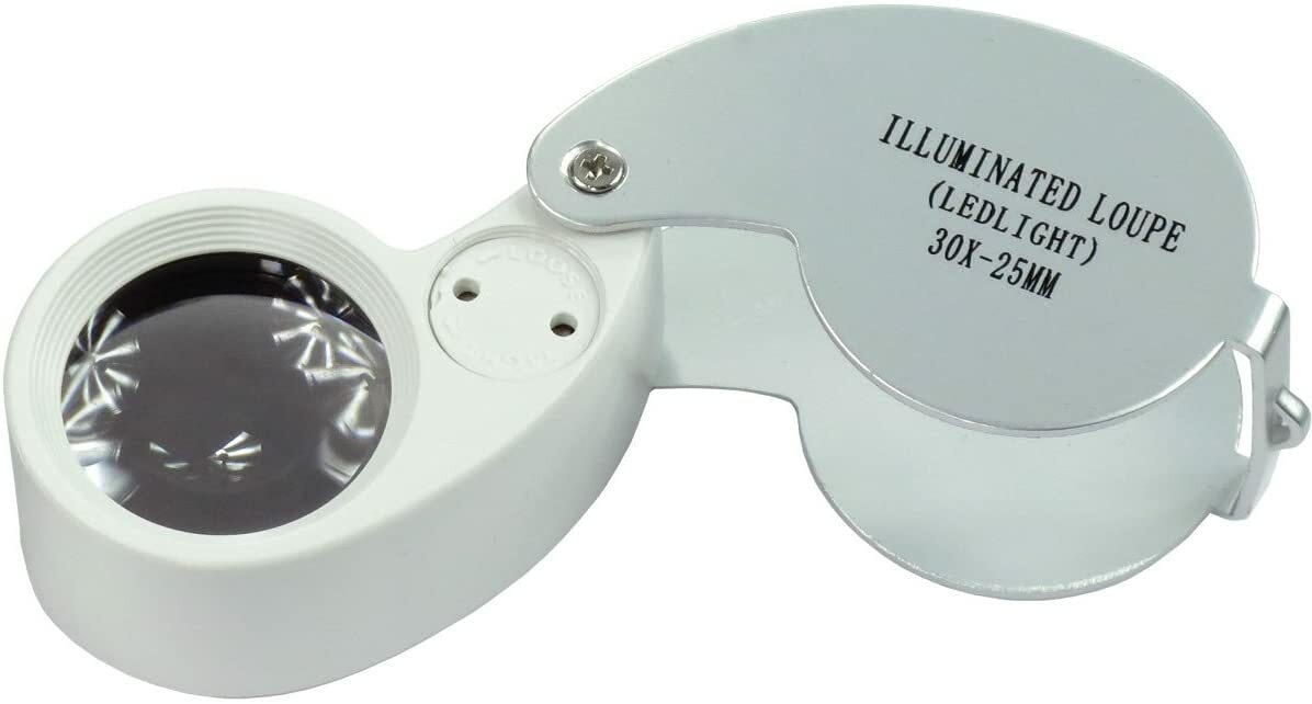 30X Illuminated LED Jewelers Jewelry Loupe Magnifier 25mm Magnifying Glass Lens