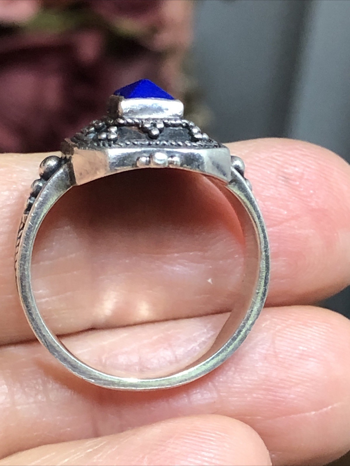 40. Vintage SAVATI Sterling silver 925 Pointed Lapis stone Ring 7.5s. 4.9g