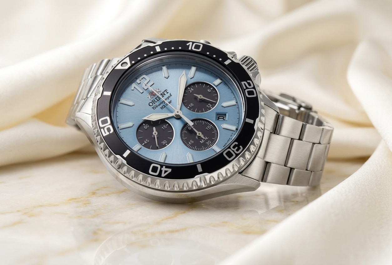 Orient Mako Solar Chronograph Blue Dial For Men (Model: RN-TX0206L / RA-TX0206L)