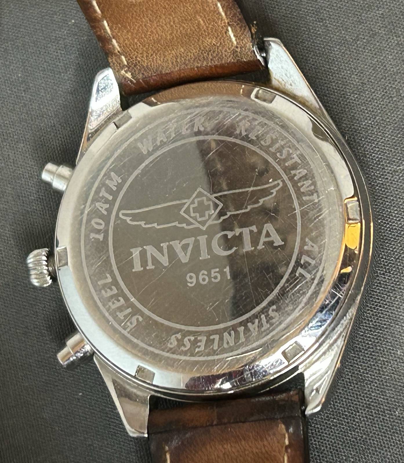 Invicta 9651 Moon Phase Chronograph Mens Watch Brown Leather Strap Japanese Movt