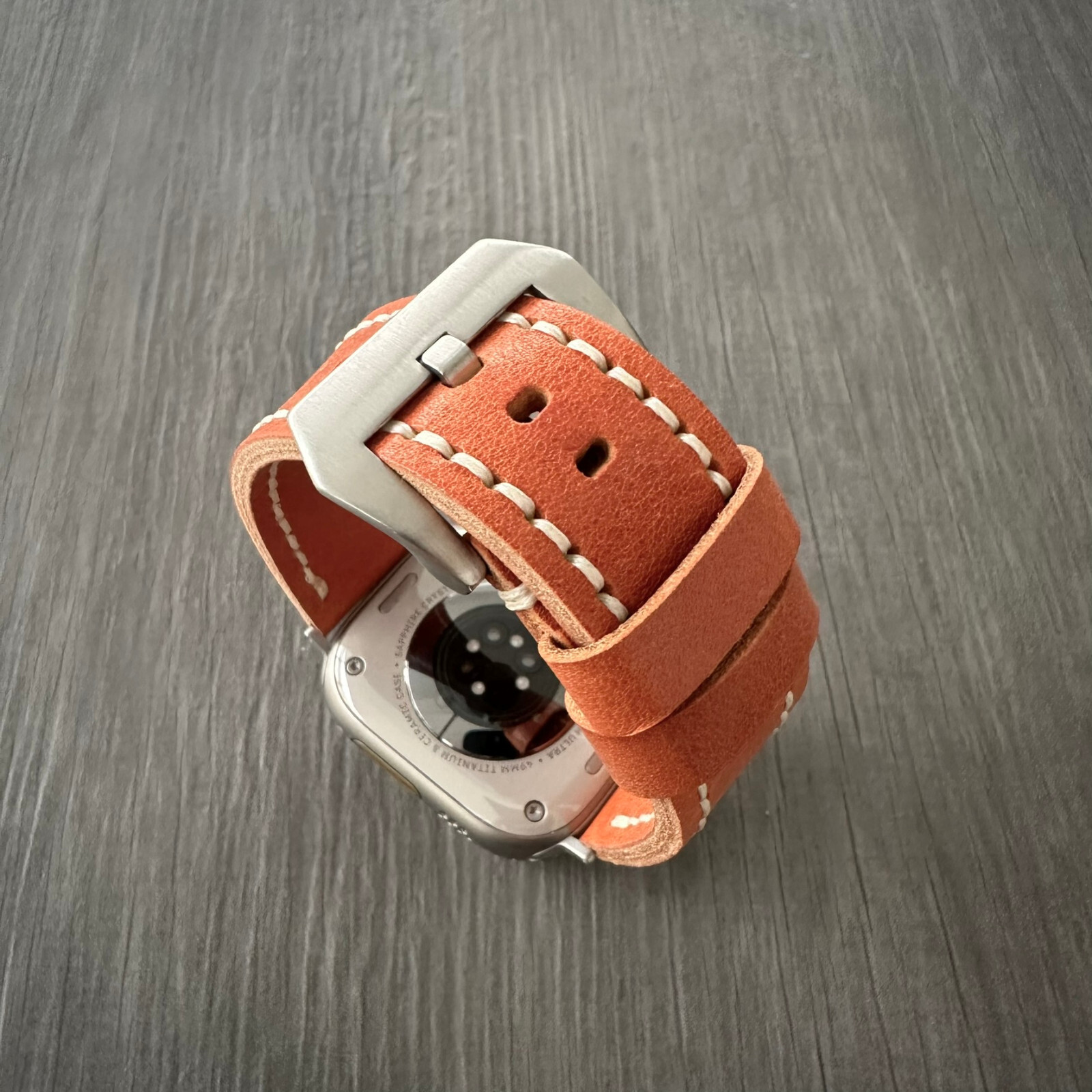 Vintage Orange Leather Watch Strap Band For Apple watch Ultra 1 2 49mm