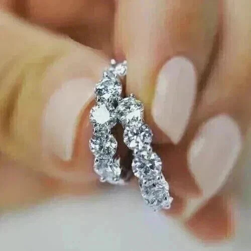 2Ct Round Cut Lab-Created Diamond Huggie Hoop Earrings 14K White Gold Finish