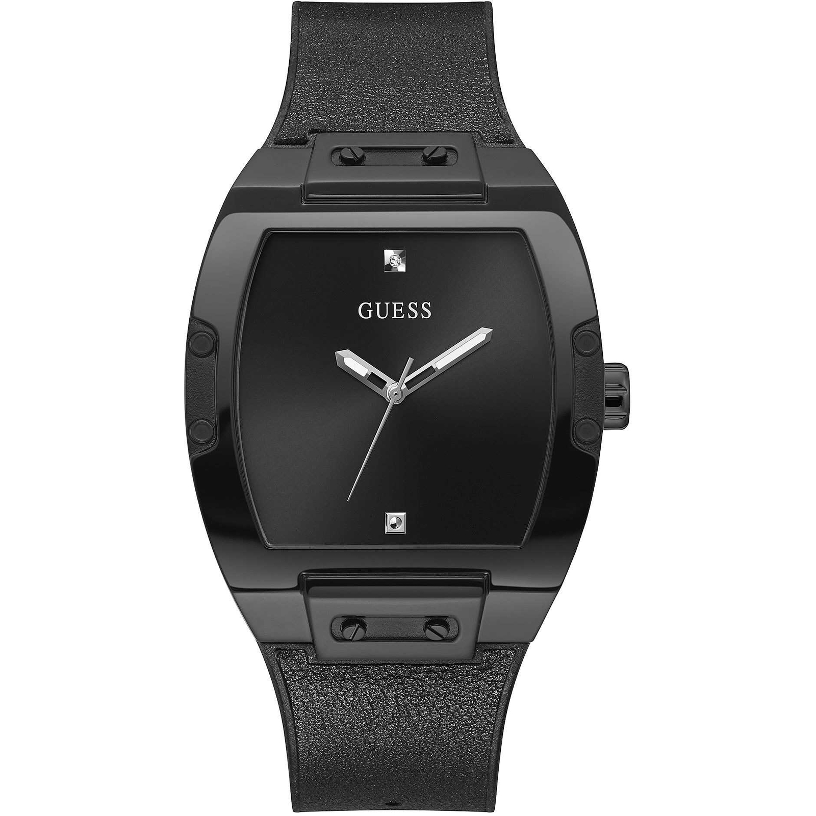 Mens Wristwatch GUESS PHOENIX GW0386G1 Silicone Leather Black GENUINE DIAMOND
