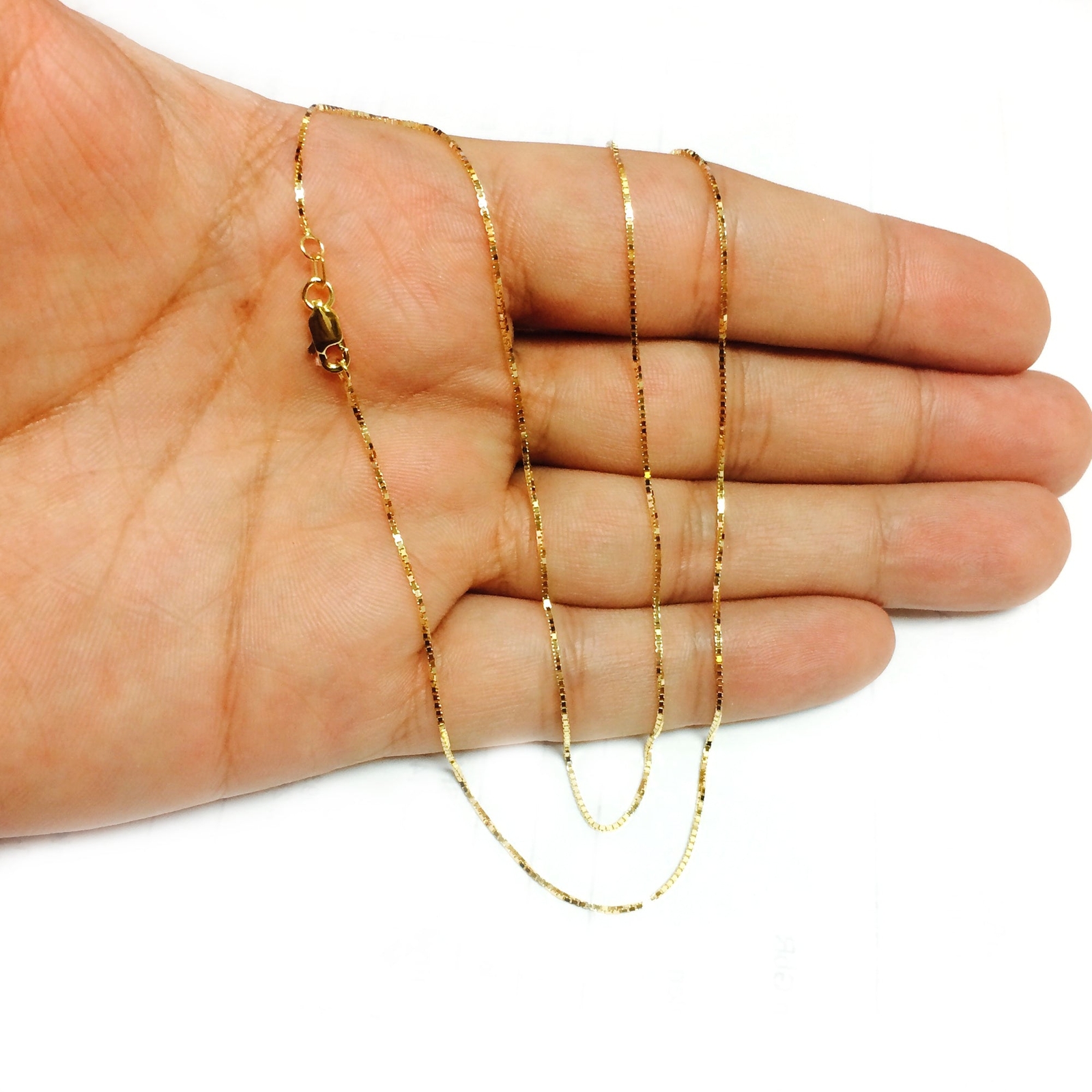 14k Yellow Real Solid Gold Mirror Box Chain Necklace, 0.8mm, 18″