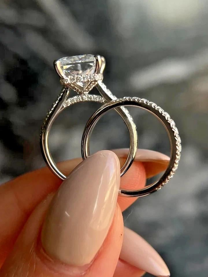 4.90 Ct Radiant-Cut EF/VS1 Lab Grown Diamond Engagement Ring Set 14k White Gold