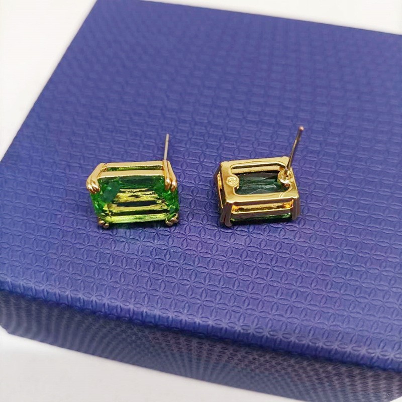 Swarovski Octagonal Cut Square Candy Earrings Fresh and Charming Green Square