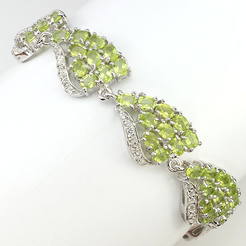 RARE! FASCINATING NATURAL TOP RICH GREEN PERIDOT-WHITE TOPAZ 925 SILVER BRACELET