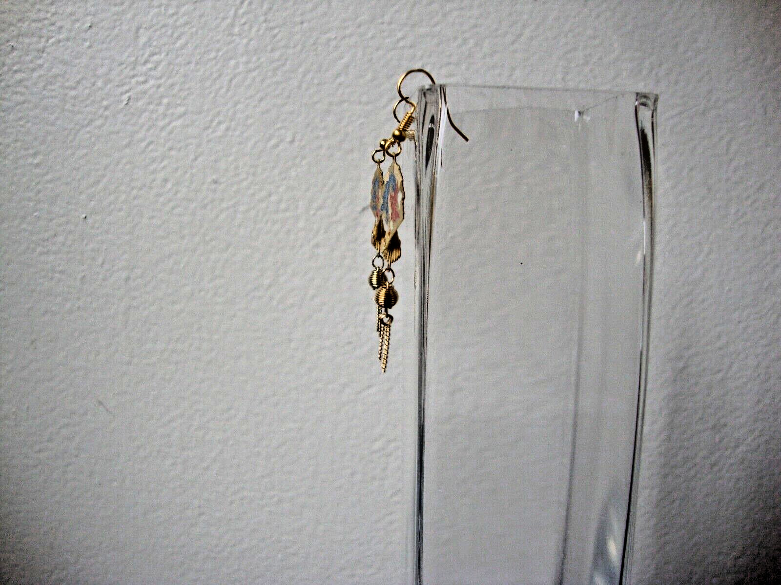 Vtg Charming Classic Chinese Phoenix & Crane Enamel Etched Folding Fan Earring