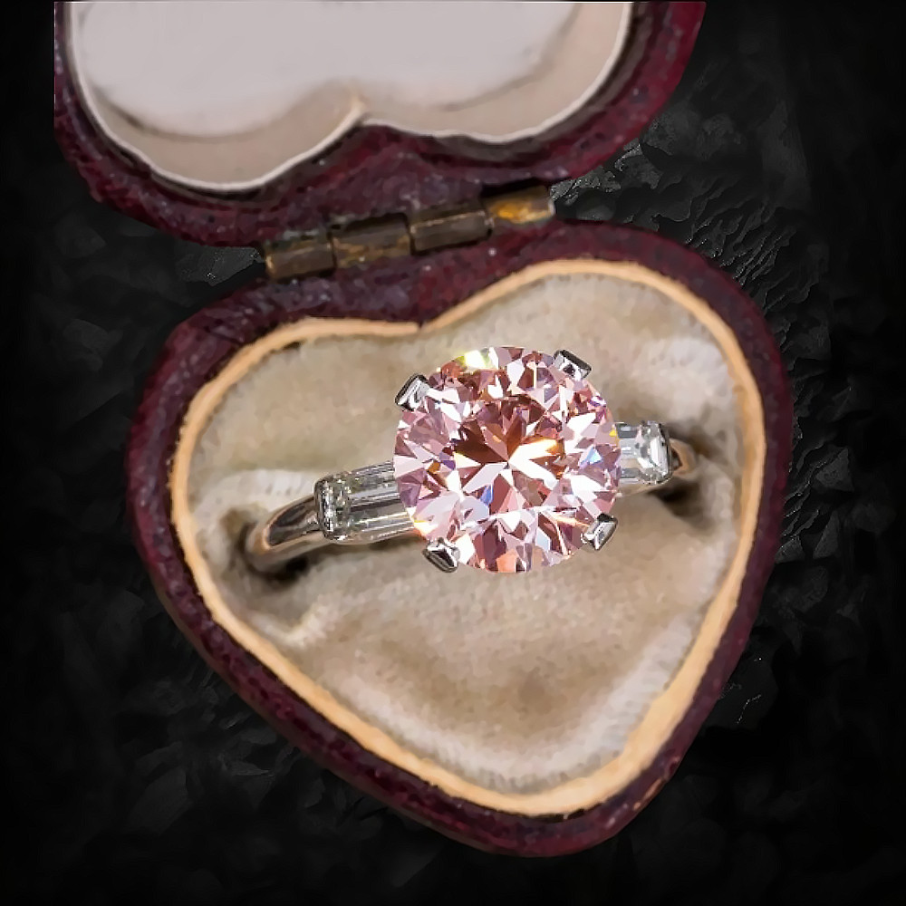 Fancy Vivid Pink Round Cut Diamond Ring IGI Lab Grown 3.00 Carat 14k White Gold