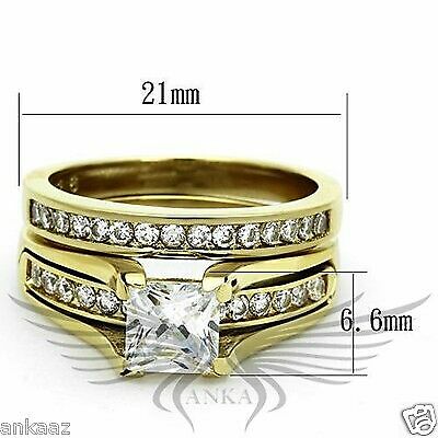 1.3Ct Princess Cut AAA Cubic Zircon CZ Gp Wedding Set 5 6 7 8 9 10 11 Tk0W384