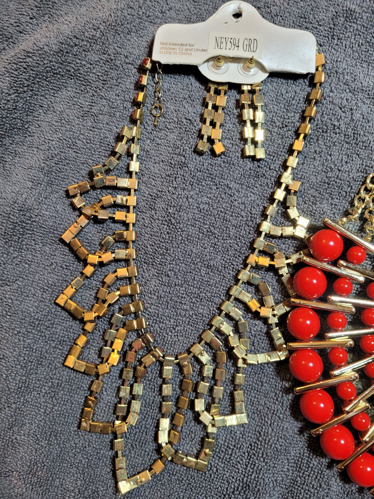 Sophia Kate Statement Necklace Lot Of 3 W/ Earrings New Red, Gold, Green