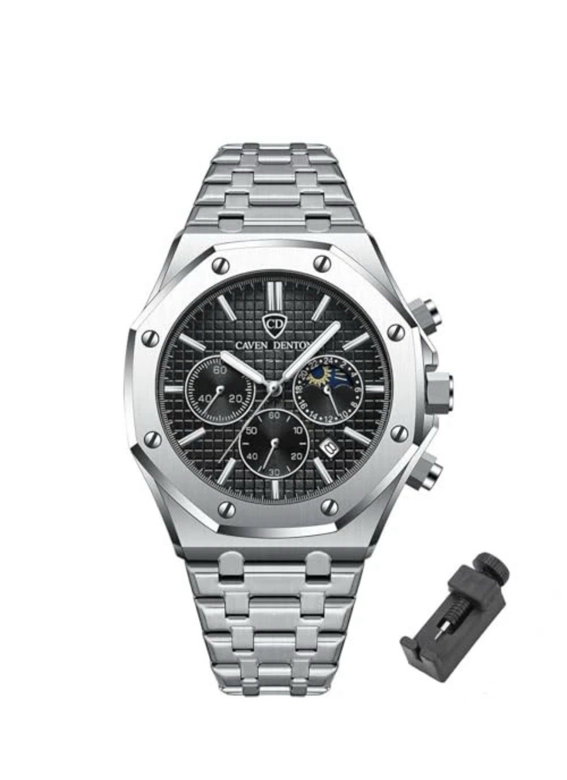 Luxury Men’s Watches Octagonal Classic Business Watches for Men Silver – Black
