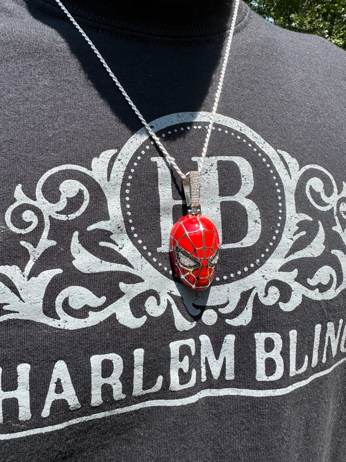 MOISSANITE Spider-man Mask Real 925 Silver/Gold Plated Iced Pendant Out Necklace