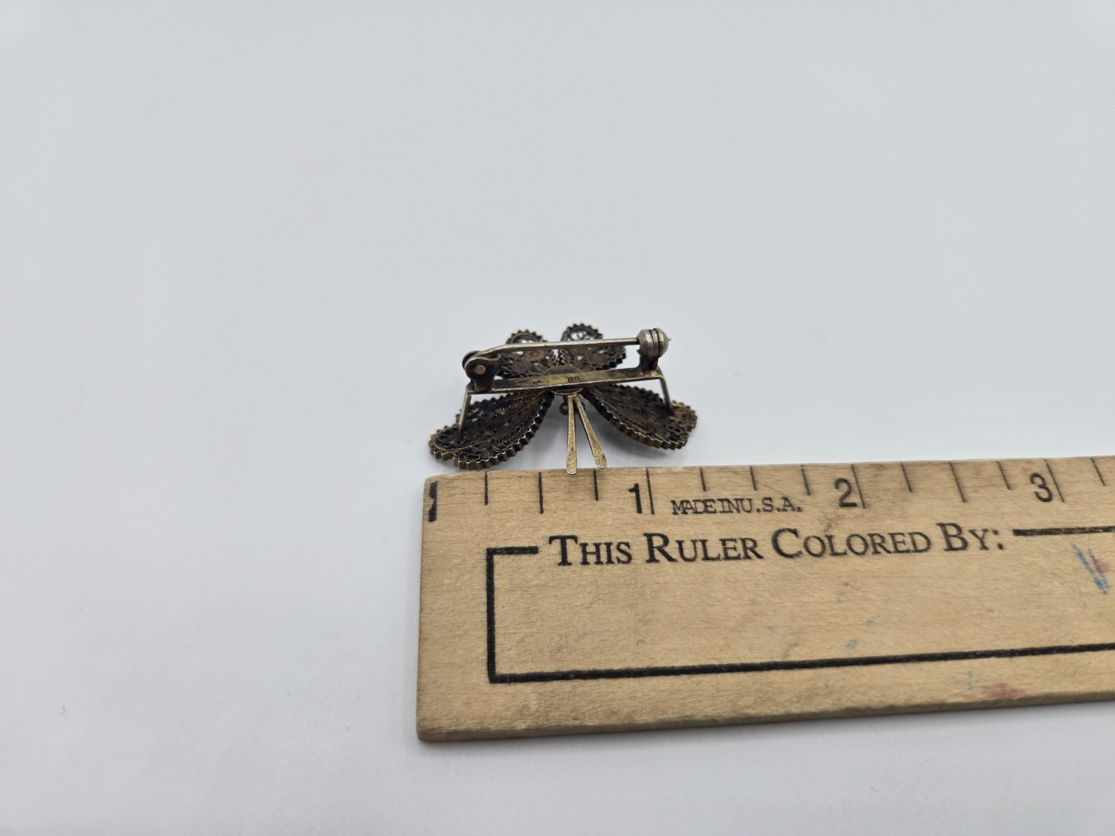 800 Silver Filigree Butterfly Brooch Small Size Tricolor Pre-owned