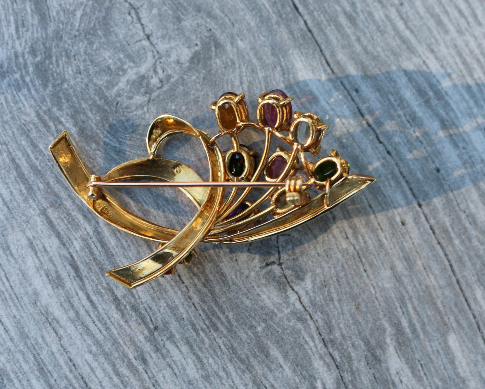 Gorgeous Vintage 18kt 750 Yellow Gold Amethyst, Citrine Bundle Pin Brooch 13.0 G