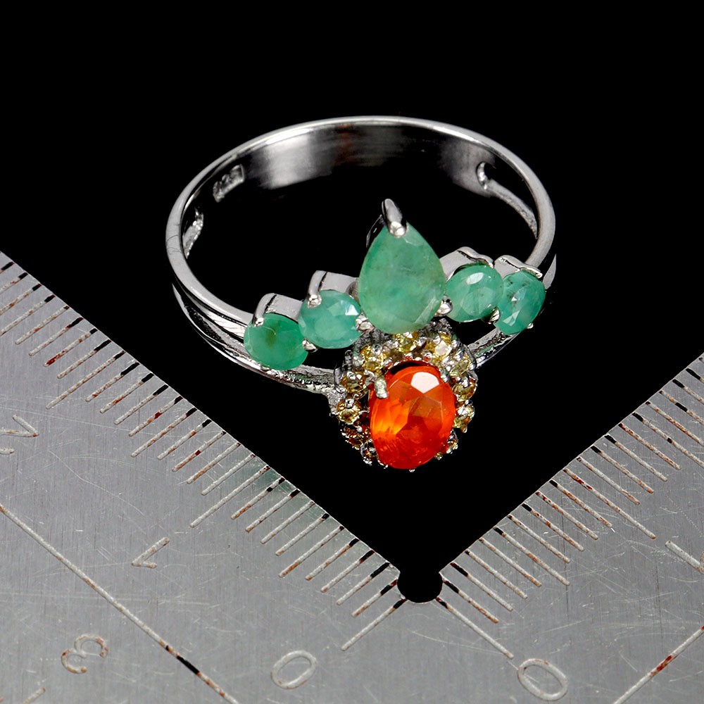 925 Sterling Silver Ring Oval Orange Opal 6x4mm Emerald Gemstone Jewelry Size 7