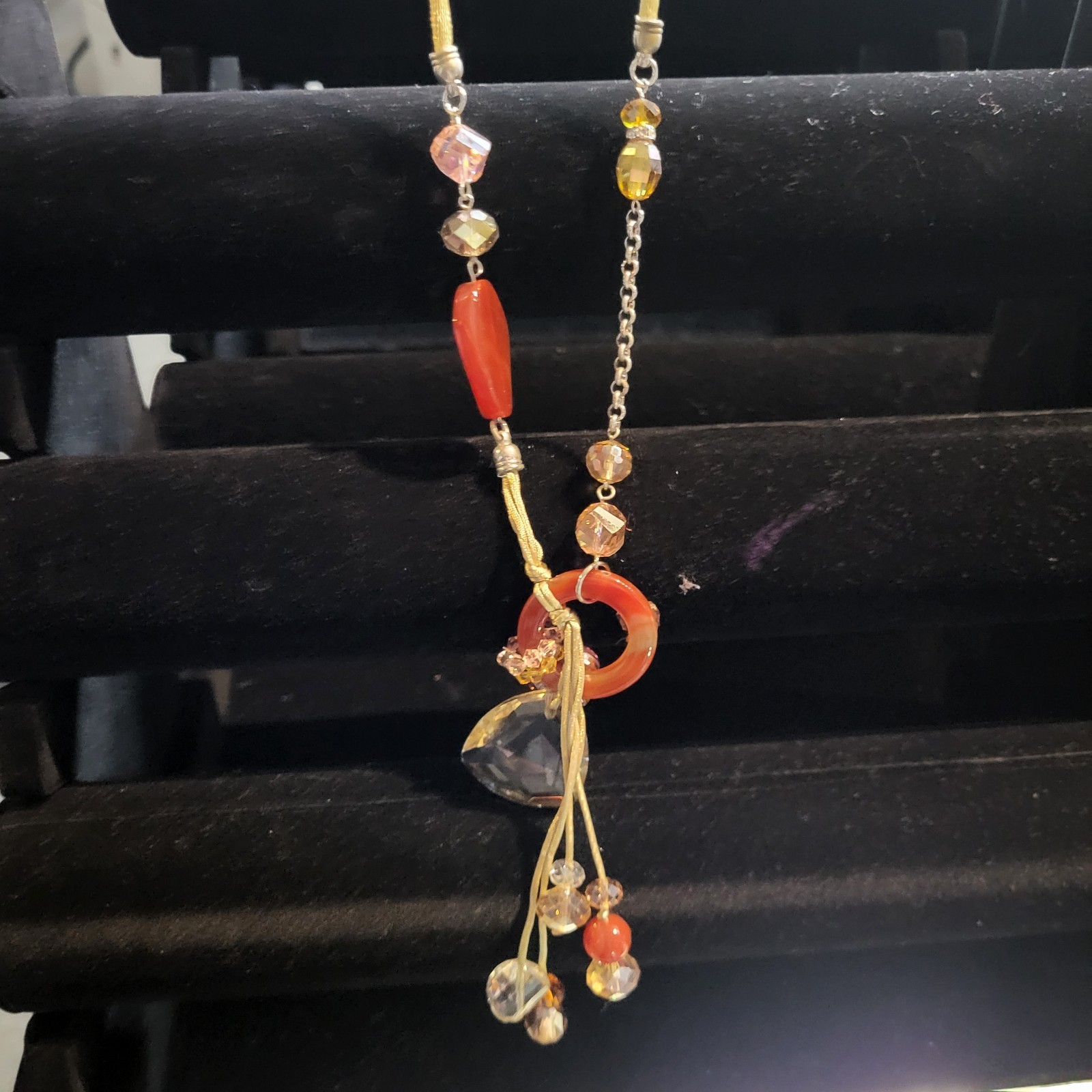 Murano Crystal Necklace Pendant Drops Venetian Glass Cord Adj. VTG STUNNING Boho