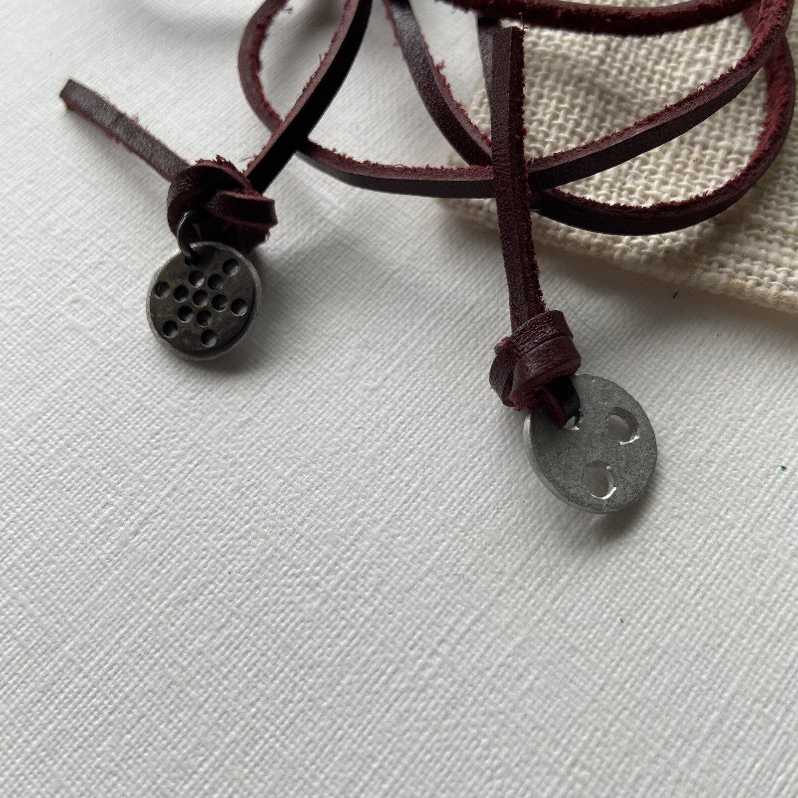 ARTICLE 22 Wrap Bracelet Necklace Burgundy Leather With Silver Tone Coins Boho