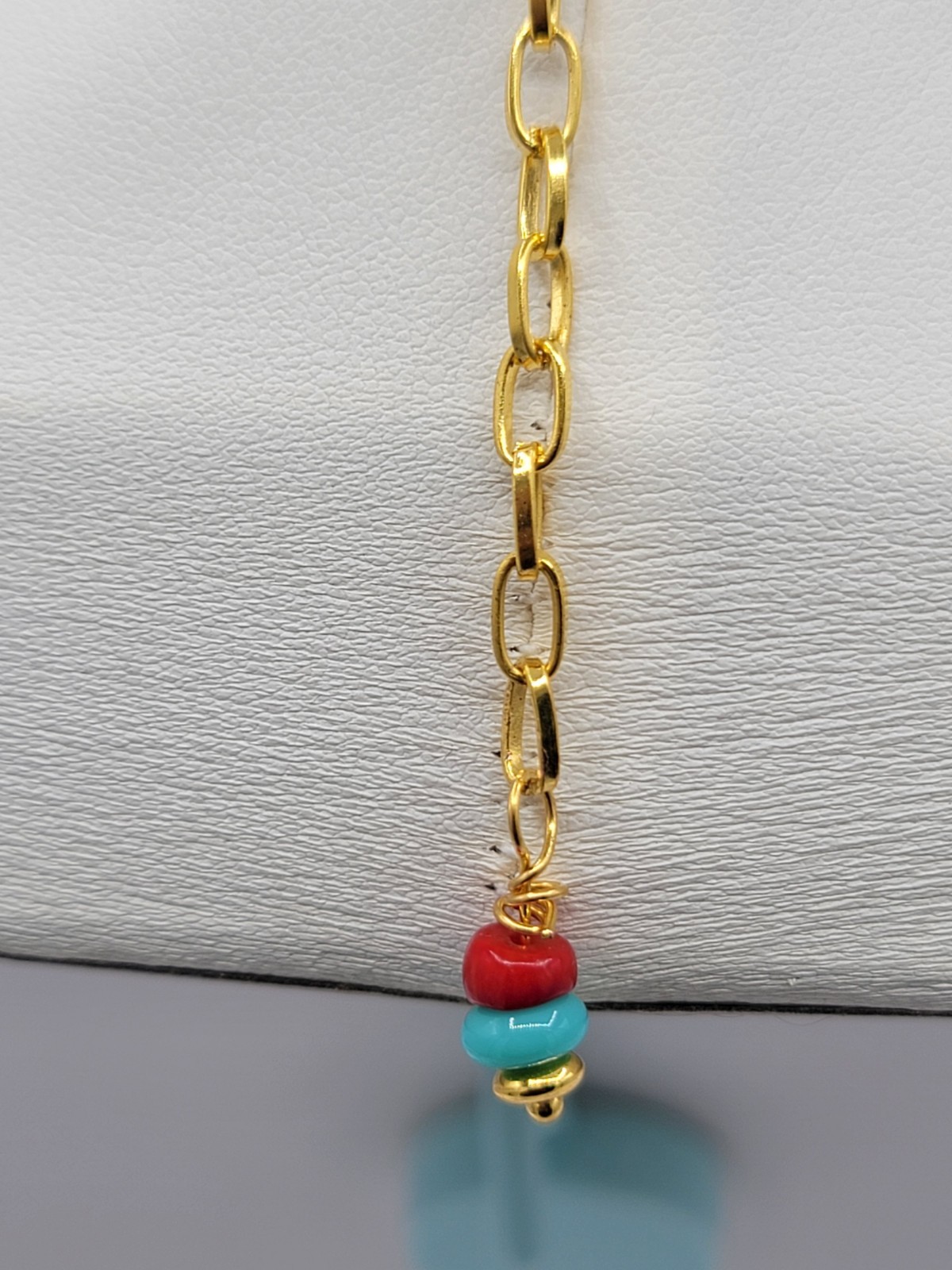 Red Turquoise Black Gold Beaded Necklace Fish Charm Pendant Lobster Clasp