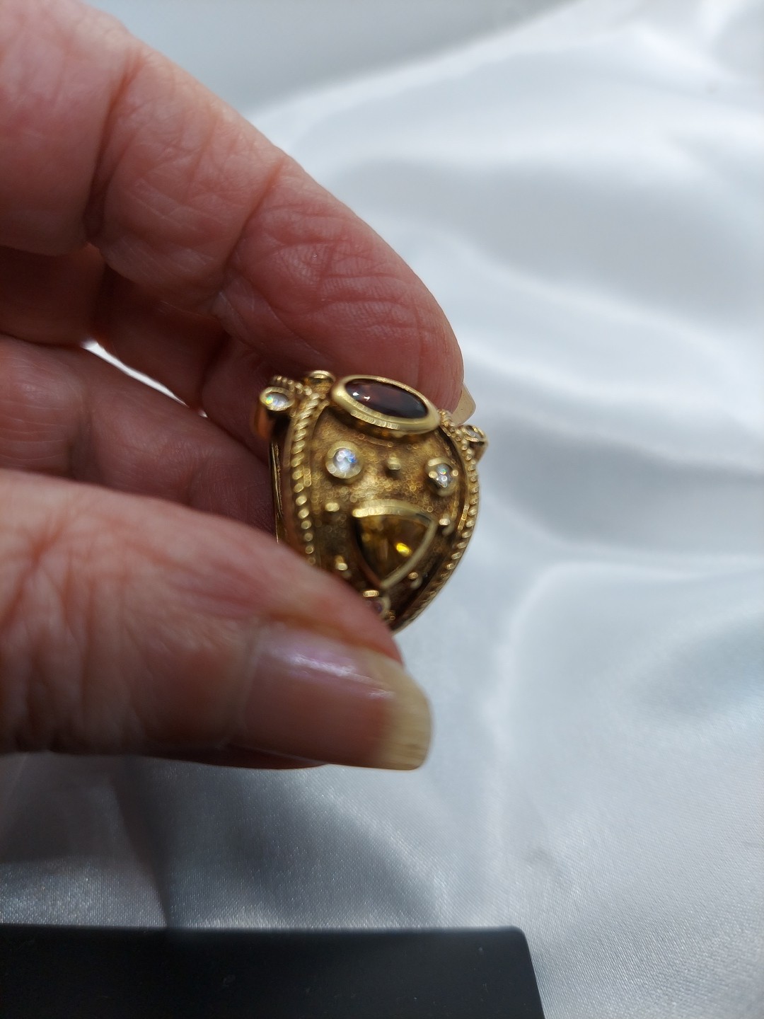 18k On Sterling Garnet Lemon Citrine Byzantine Etruscan Ring Sz10 Ross Simon’s