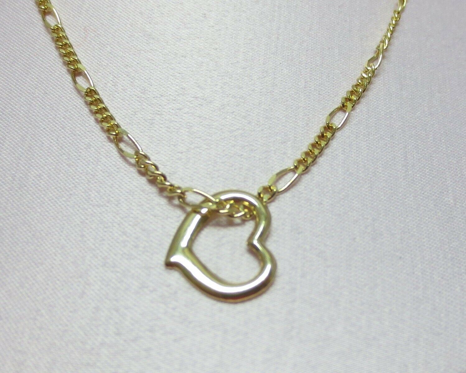 14KT GOLD EP 15 INCH 2MM FIGARO CHILDRENS COMFORT CHAIN WITH FLOATING HEART
