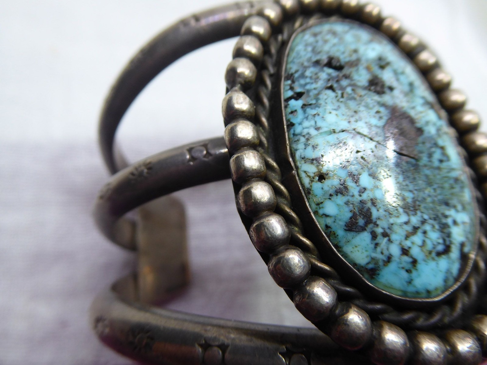 Vintage Navajo Sterling & Large Turquoise Cuff – Heavy 114g – Old Pawn Patina