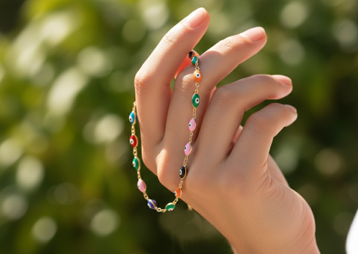 Boho Evil Eye Chain Bracelet Gold Plated Colorful Enamel Designer Jewelry