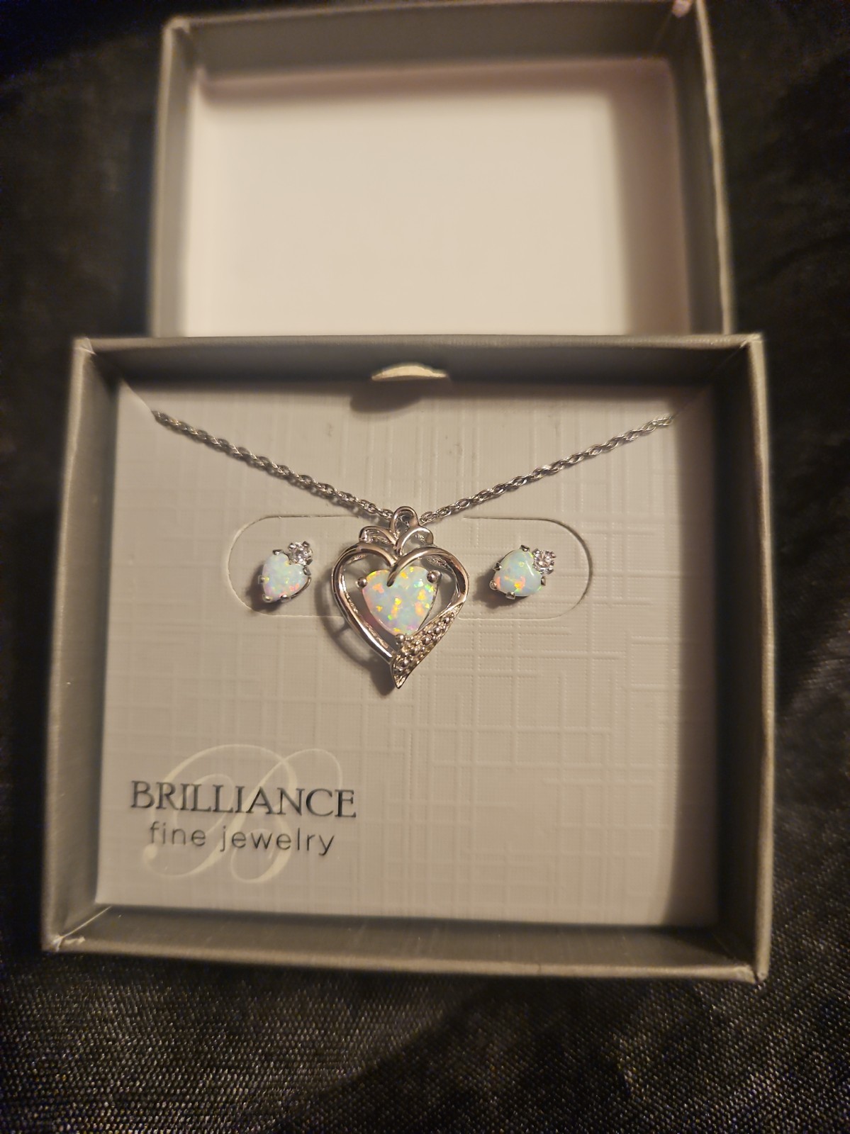 Brilliance Fine Jewelry Sterling Silver Created Opal Heart Pendant Necklace Set