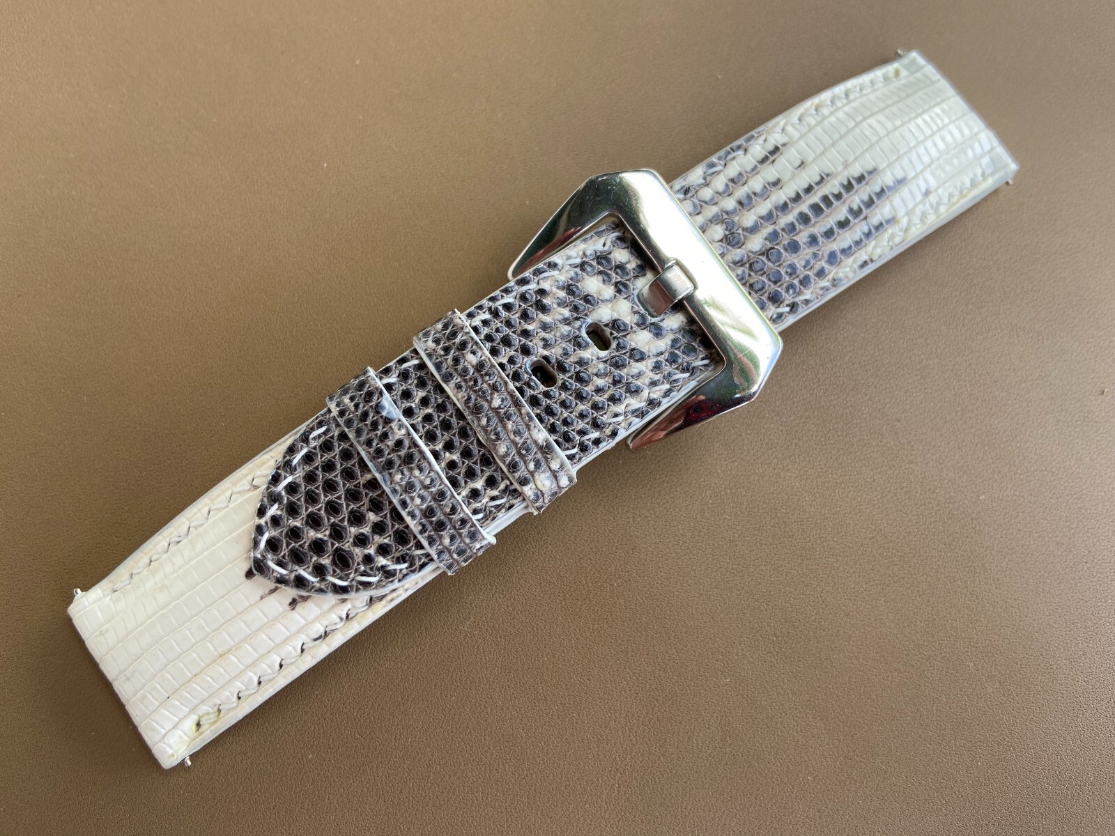 Black White Lizard Leather Watch Strap Band, Size 18 20mm 21mm 22mm 24mm 26mm