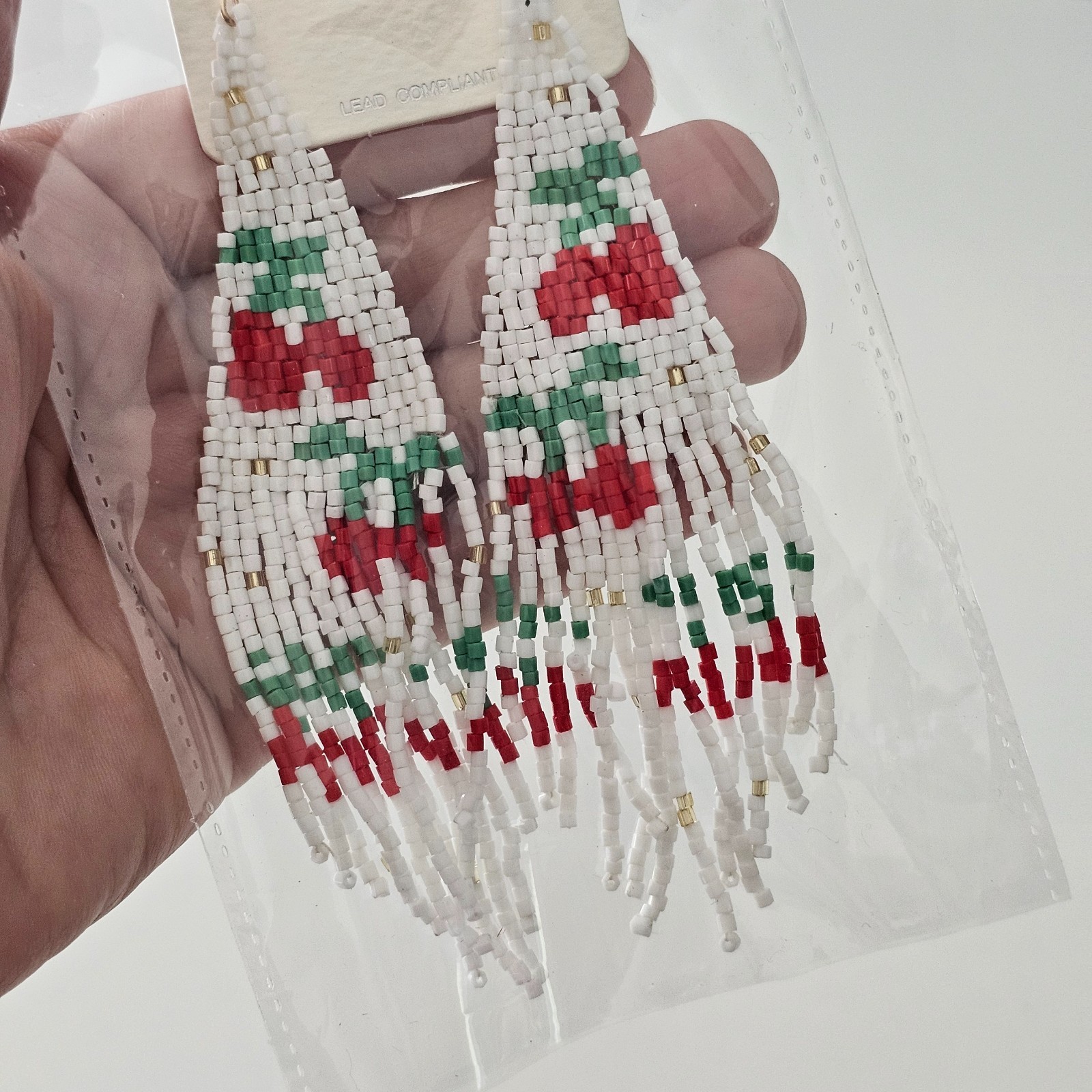 Boho Chic White Cherries Fruit Dangle Drop Fringe Bead Earrings Beaded 4.5″ NEW