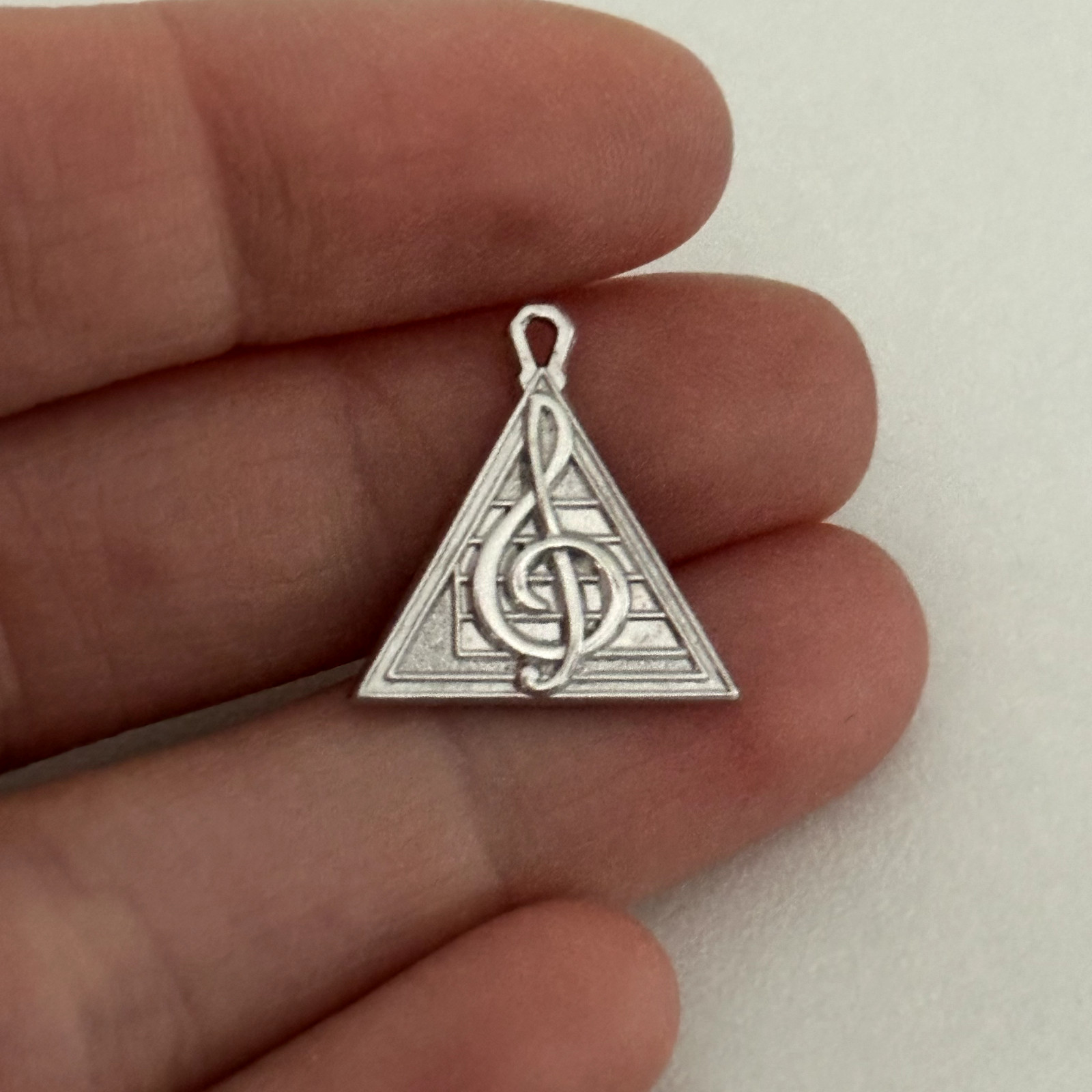 Vintage 925 Sterling Silver Music Note Triangle Shaped Charm Pendant