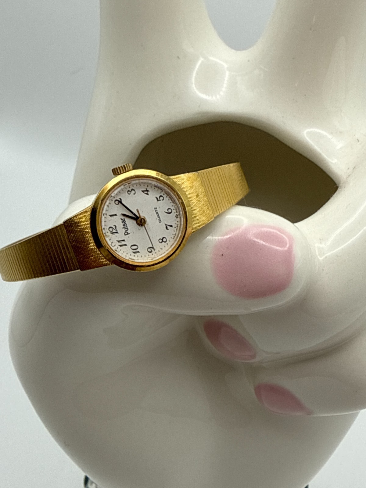 Vintage Pulsar Gold Tone Ladies Dainty Watch with Safety Chain Quartz Untested