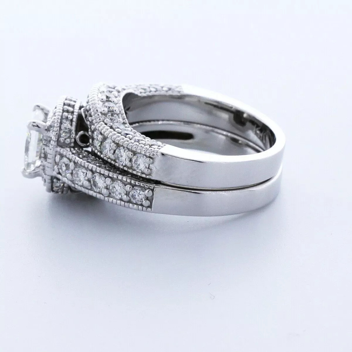 Engagement Ring Set 14K Gold Halo 2.73 Carat Princess Lab-Grown Diamond E VS1